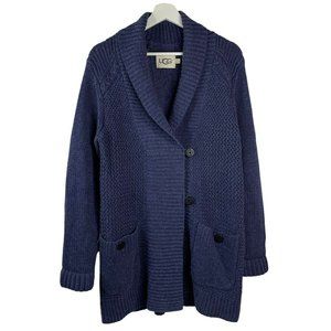 UGG Shawl Collar Wool Blend Cardigan Sweater Blue Chunky Knit Women’s Size Med